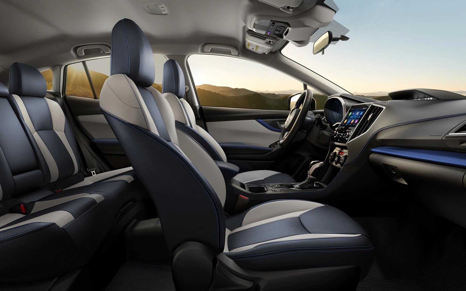 Interior of 2022 Crosstrek Hybrid with Navy Blue with Leather Stitching